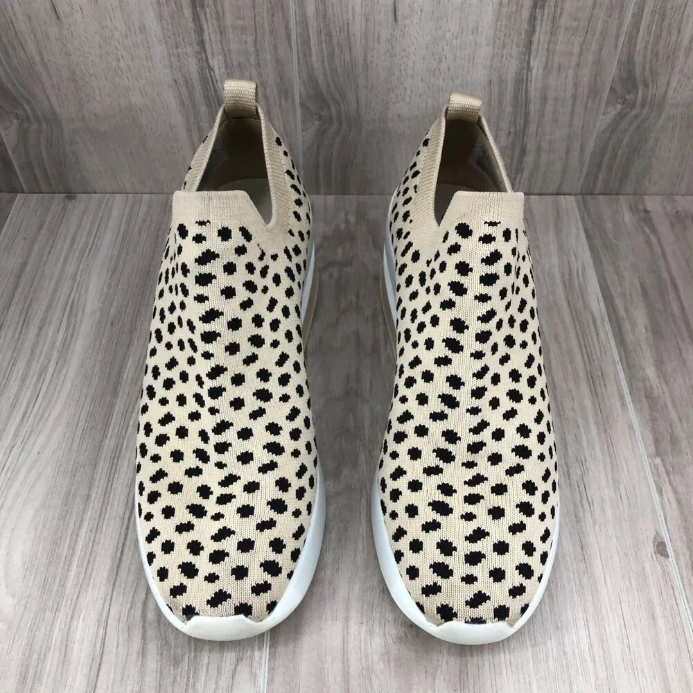 Gianni Bini Beige and Black Leopard Knit Slip-On Wedge Sneakers - Picture 5 of 11